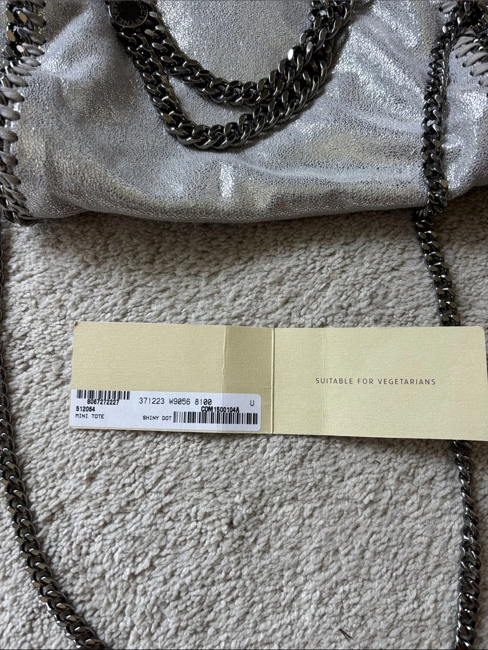 Stella McCartney Metallic Silver Fold-Over Crossbody Bag with Gunmetal Chain
